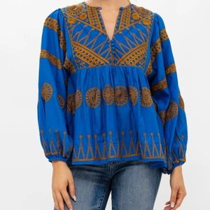EUC OLIPHANT MANDARIN BALLOON SLEEVE TOP- SOLEIL BLUE